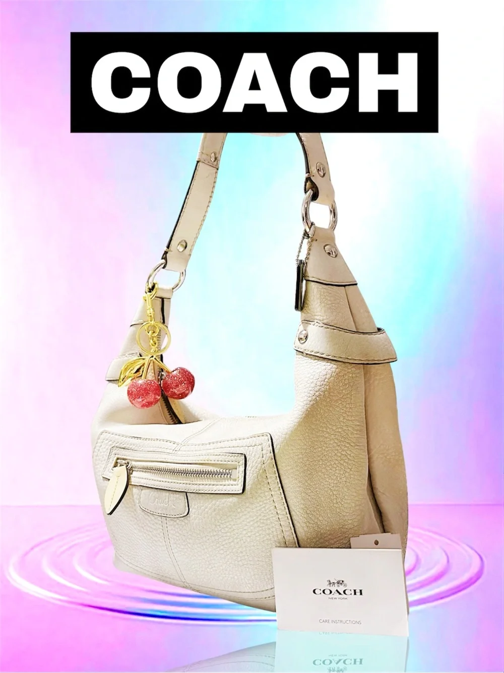 Vintage Coach soho schoder Bag Pebbled Leather Hobo Bag in Cream - Picture 8 of 17